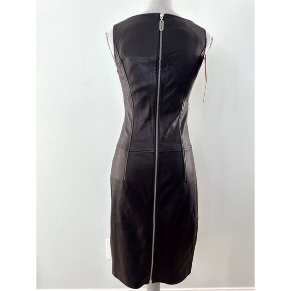 NWT Hugo Hugo Boss Lirana Black Lamb Leather Tailored Sheath Dress size Small - Picture 3 of 11